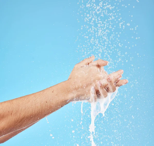 Cleaning Hands Water Splash Wash Hygiene Healthcare Wellness Mockup Blue — Stock Photo, Image