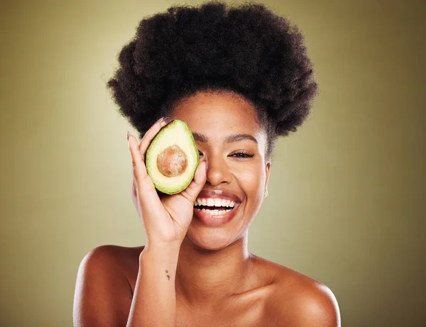 Avocado Huidverzorging Zwarte Vrouw Schoonheid Natuurlijke Wellness Cosmetica Gezichtsbehandeling Gezonde — Stockfoto
