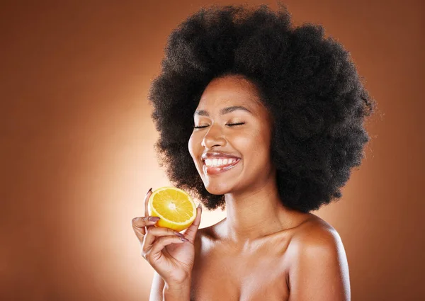 Oranje Zwarte Vrouw Vitamine Schoonheid Huidverzorging Wellness Gezond Voedsel Detox — Stockfoto