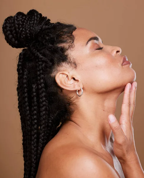 Péče Pleť Péče Vlasy Profil Krásy Černé Ženy Spokojen Čistými — Stock fotografie