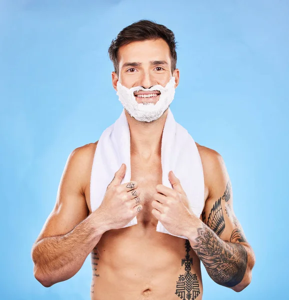 Shave Grooming Hygiene Man Model Studio Blue Background Body Skincare — Stock Photo, Image