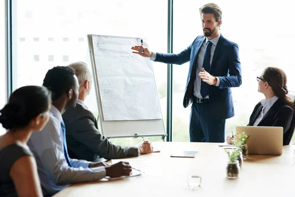 Plotting Course Success Group Executives Having Meeting Boardroom — Stock Photo, Image