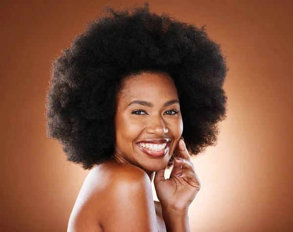 Svart Kvinna Afro Tänder Och Leende För Hudvård Kosmetika Eller — Stockfoto