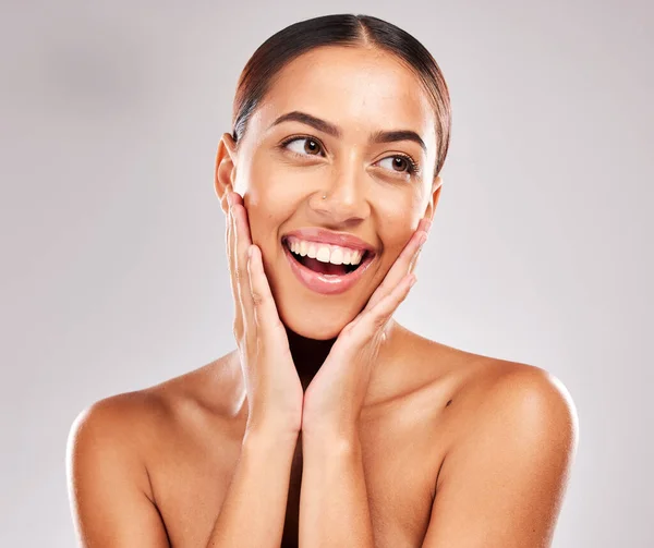 Skincare Beleza Brilho Facial Mulher Negra Estúdio Mockup Para Bem — Fotografia de Stock