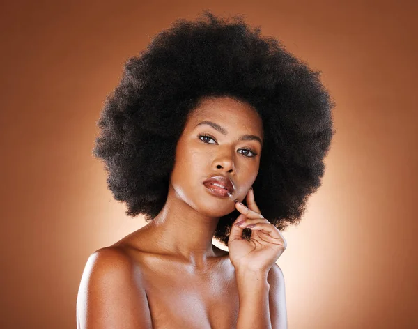 Hautpflege Natürliche Haare Und Schwarzes Frauenporträt Studio Mit Hautglanz Wellness — Stockfoto