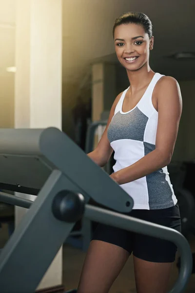 Exercise Her Natural High Young Woman Exercising Treadmill Gym — Stock Photo, Image