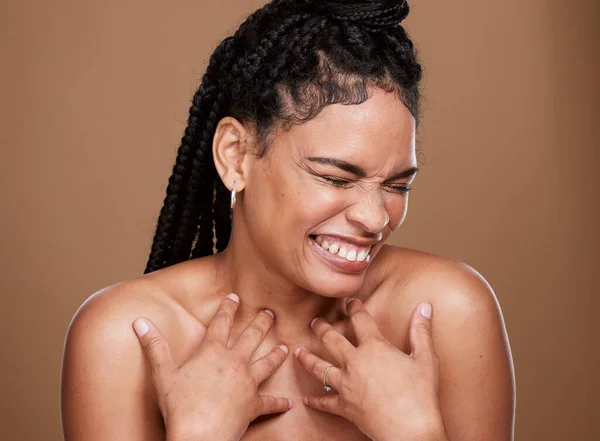 Feliz Pele Mulher Negra Estúdio Para Beleza Bem Estar Cuidados — Fotografia de Stock
