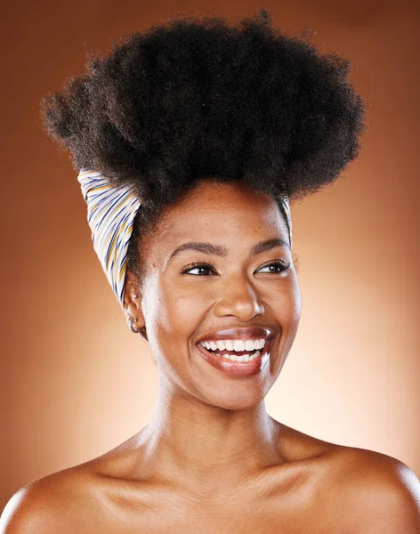 Black Woman Afro Hair Skincare Glow Studio Background Hair Care — Stock Photo, Image