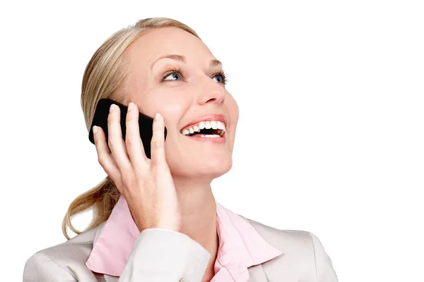 Son Buenas Noticias Captura Estudio Una Mujer Negocios Hablando Teléfono — Foto de Stock
