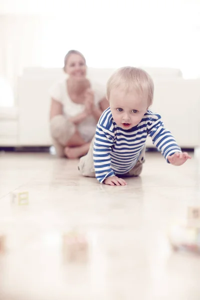 Look Hes Crawling Cute Baby Boy Crawling Floor His Proud — Stock Photo, Image