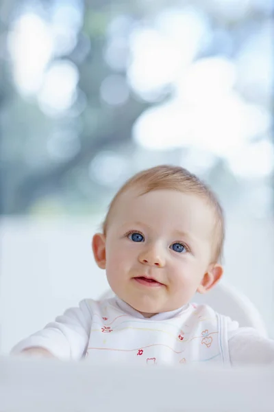 Amused His Mother Baby Boy Looking Something While Sitting His — Stock Photo, Image