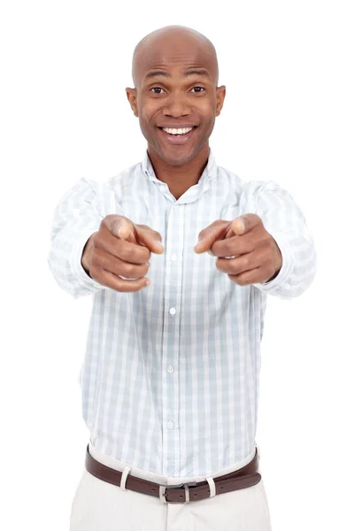 Awesome Портрет Молодого Африканського Американця Який Вказує Два Пальці Камеру — стокове фото