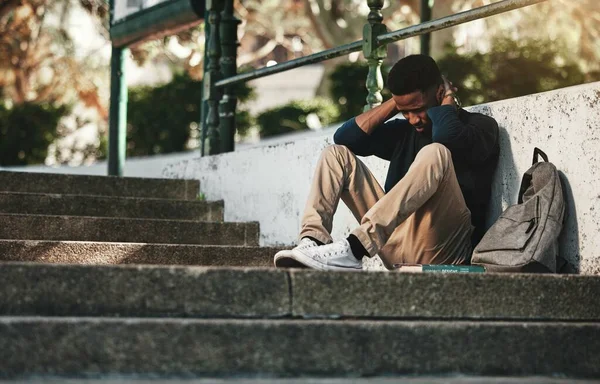 Saúde Mental Depressão Ansiedade Com Estudante Escadas Com Mochila Para — Fotografia de Stock