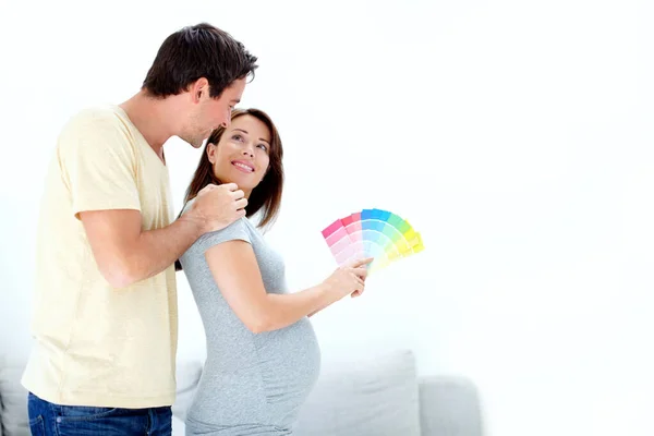 Pick One Honey Copyspace Pretty Young Pregnant Woman Picking Colour — Stock Photo, Image