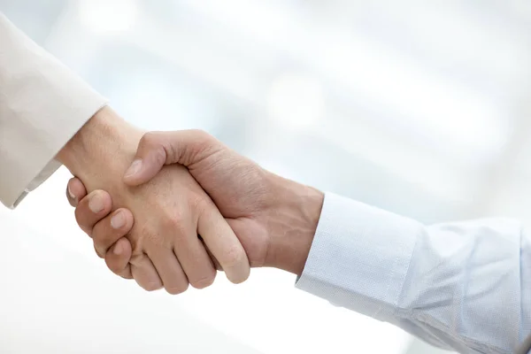 Conhecer Novos Aliados Corporativos Vista Cortada Dois Empresários Apertando Mãos — Fotografia de Stock