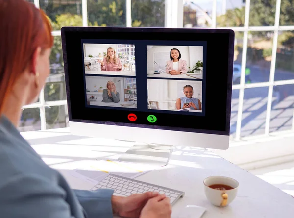 Geschäftsfrau Videotelefonie Und Computer Einem Büro Für Eine Diskussion Zoom — Stockfoto