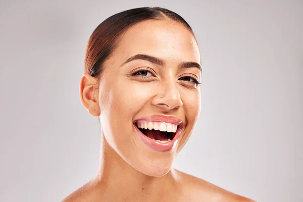 Sourire Portrait Dents Femme Noire Studio Pour Bien Être Dentaire — Photo