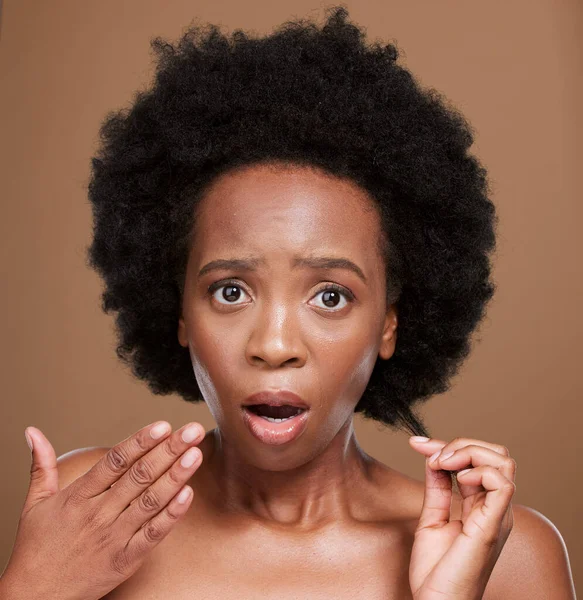 Haar Portret Zwarte Vrouw Studio Voor Problemen Haaruitval Haarverzorging Tegen — Stockfoto