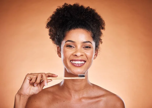 Tandverzorging Tandenborstel Hygiëne Met Een Model Zwarte Vrouw Die Haar — Stockfoto