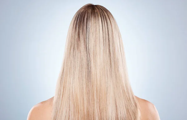Hair Care Woman Back Natural Beauty Keratin Luxury Grey Studio — Stock Photo, Image
