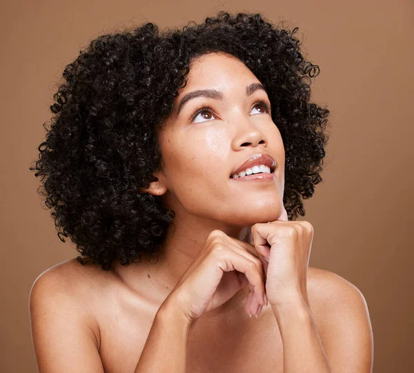Black Woman Skincare Beauty Thinking Hair Care Wellness Healthy Facial — Stock Photo, Image