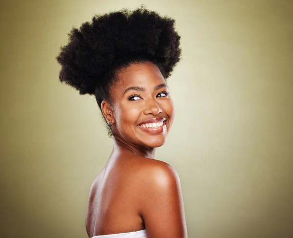 Skincare Black Woman Natural Beauty Studio Wellness Healthy Glow Hair — Stock Photo, Image