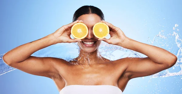 Portakal Cilt Bakımı Meyve Sağlık Vitamini Hakkında Sıçratan Gülüşü Olan — Stok fotoğraf