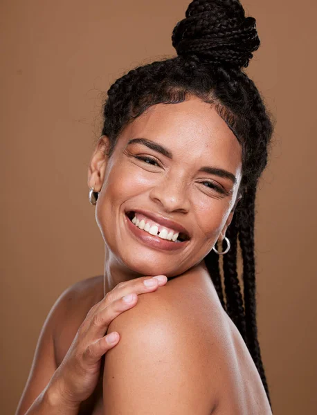 Huid Schoonheid Zwarte Vrouw Glimlach Voor Cosmetica Make Dermatologie Mockup — Stockfoto