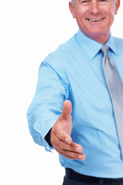 Biznesmen Wyciągnął Rękę Uścisku Szczęśliwy Dojrzałe Biznes Człowiek Wyciągając Rękę — Zdjęcie stockowe