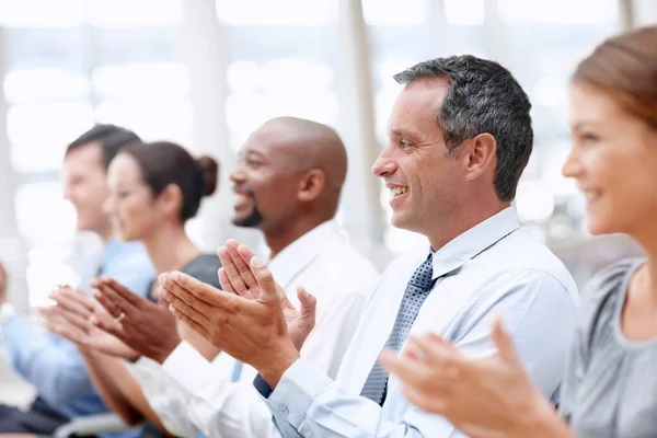 stock image Another successful symposium. Business team applauds at a convention