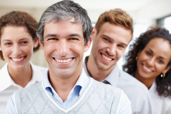 Keeping Team Positive Closeup Portrait Positive Looking Professional His Coworkers — Stock Photo, Image