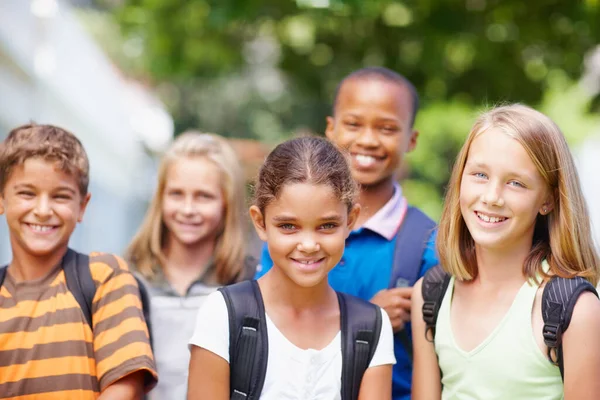 School Encourages Diverse Social Groups Happy Group Kids Different Ethnic — Stock Photo, Image