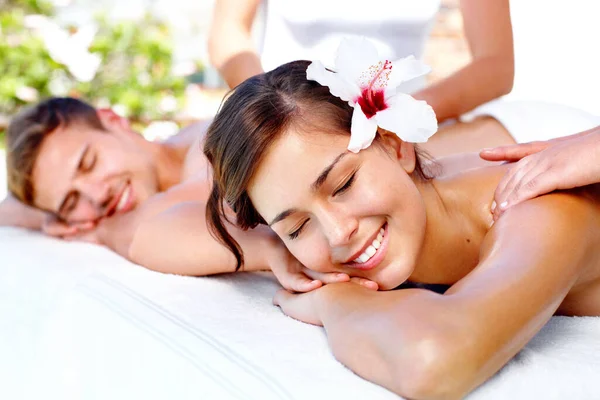Feeling Stress Melt Away Attractive Young Couple Enjoying Massage Spa — Stock Photo, Image