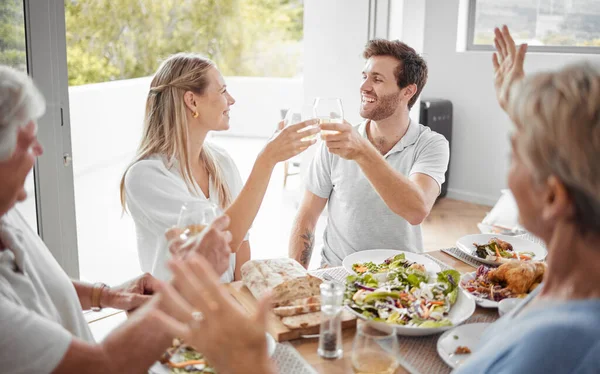 Family Brunch Happy Celebration Toast Group People Excited Cheer Celebrate — Stock Photo, Image