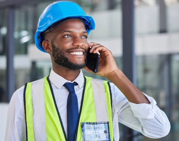 Engenheiro Telefonema Comunicação Durante Rede Contato Sorriso Feliz Conversa Falar — Fotografia de Stock