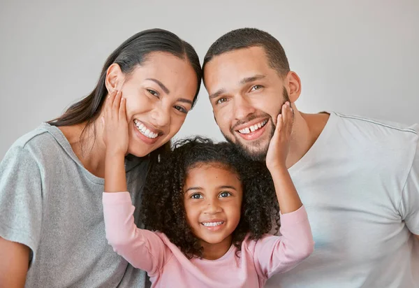 Portret Meisje Ouders Met Gelukkig Liefde Glimlach Ochtend Ontspannen Levensstijl — Stockfoto
