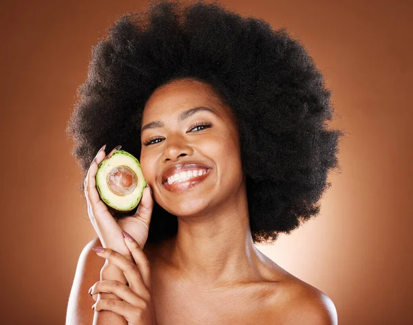 Avocado Zwarte Vrouw Model Huidverzorging Schoonheid Voor Afro Glimlach Cosmetica — Stockfoto