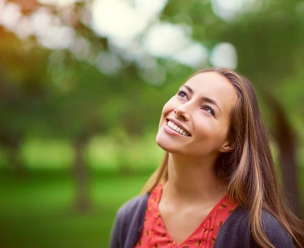 Happiest Shes Young Woman Enjoying Day Outdoors — Stock Photo, Image