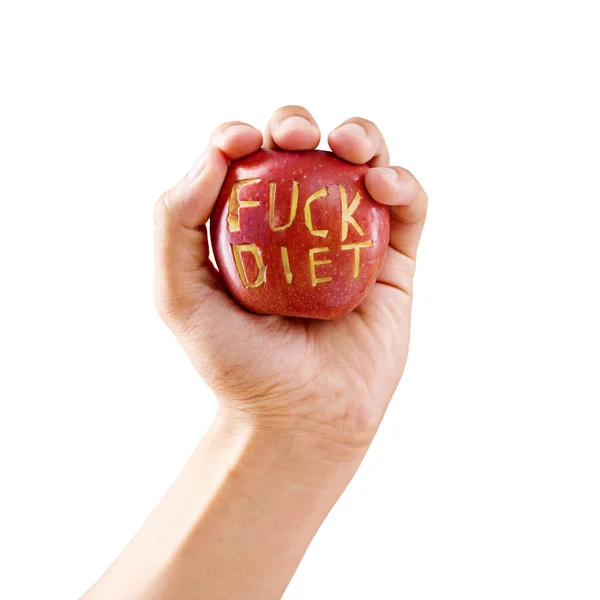 节食不是每个人都能吃的 一只手拿着禁食苹果的手 — 图库照片