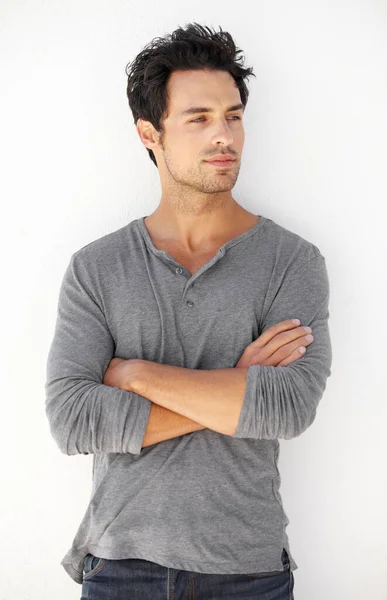 Looking Confident Handsome Young Man Standing His Arms Folded Confidently — Stock Photo, Image