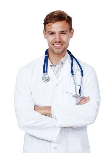 Your Friendly Studio Portrait Young Male Doctor Isolated White Royalty Free Stock Images