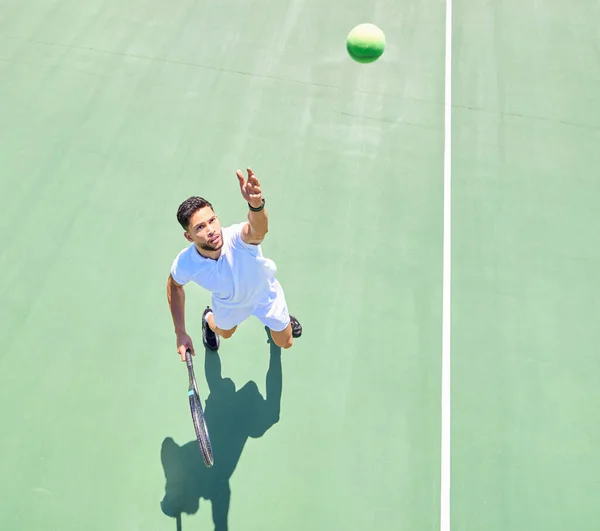 Почніть Зверху Людина Грає Теніс Корті Фітнесу Тренування Тренування Змагань — стокове фото