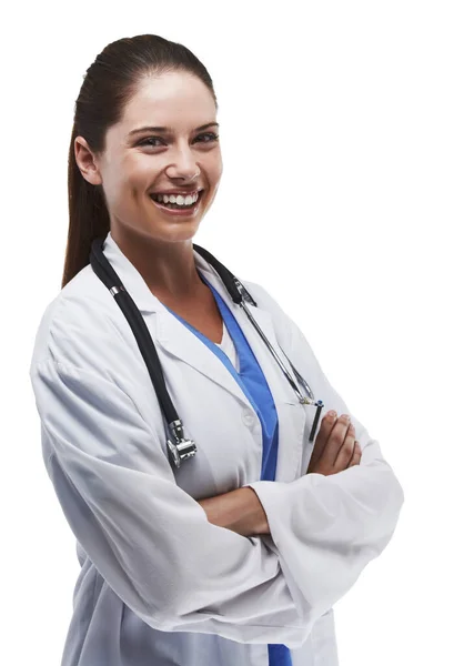 Shes Dedicated Doctor Studio Portrait Beautiful Young Doctor Standing Her — Stock Photo, Image