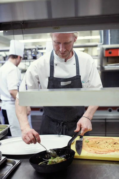 Mästerkock Jobbet Kockar Förbereda Måltid Service Ett Professionellt Kök — Stockfoto