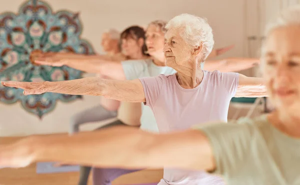 Jóga Fitness Osztály Időskorú Nők Továbbképzése Idős Wellness Egészségügyi Nyugdíjas — Stock Fotó