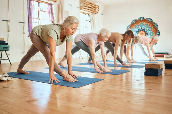 Senioren Yoga Pilates Und Fitness Gymnastikkurs Für Ältere Freundinnen Die — Stockfoto