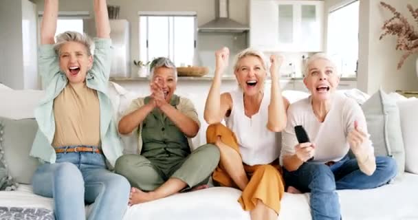 Wanita Senior Teman Teman Dan Menonton Dalam Perayaan Kebahagiaan Untuk — Stok Video
