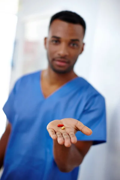 Positivité Pop Pas Pilules Gros Plan Médecin Tenant Deux Capsules — Photo