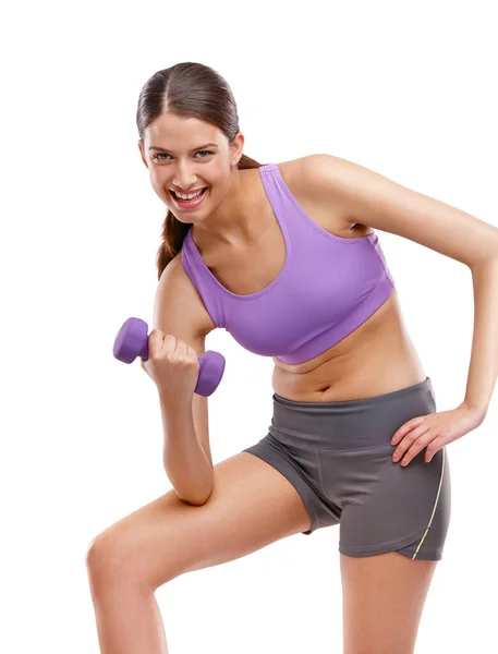 Train Krankzinnig Blijf Hetzelfde Een Mooie Vrouw Training Met Gewichten — Stockfoto