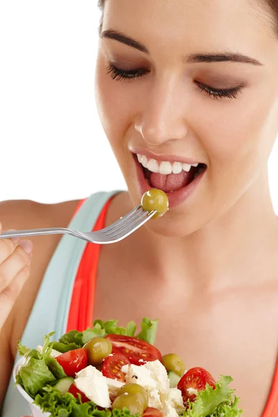 Sağlıklı Beslen Sağlıklı Beyaz Arka Planda Salata Yemeye Hazır Bir — Stok fotoğraf